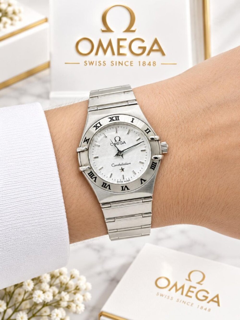 Authentic Omega Constellation Stainless Steel Roman Bezel Ladies Watch